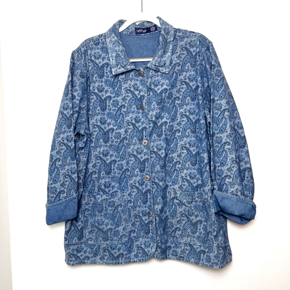 Vintage Krazy Kat Womens XXL Reversible Denim Jacket Lightweight Paisley Shacket